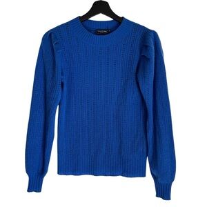 Vineyard Vines Cashmere Pointelle Puff Sleeve Sweater Cobalt Blue XS Feminine